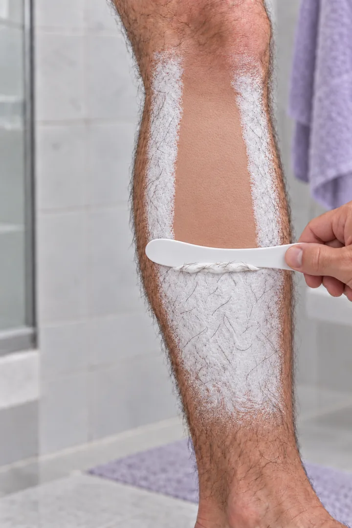 Gently removing foam and hair with the included scraper
