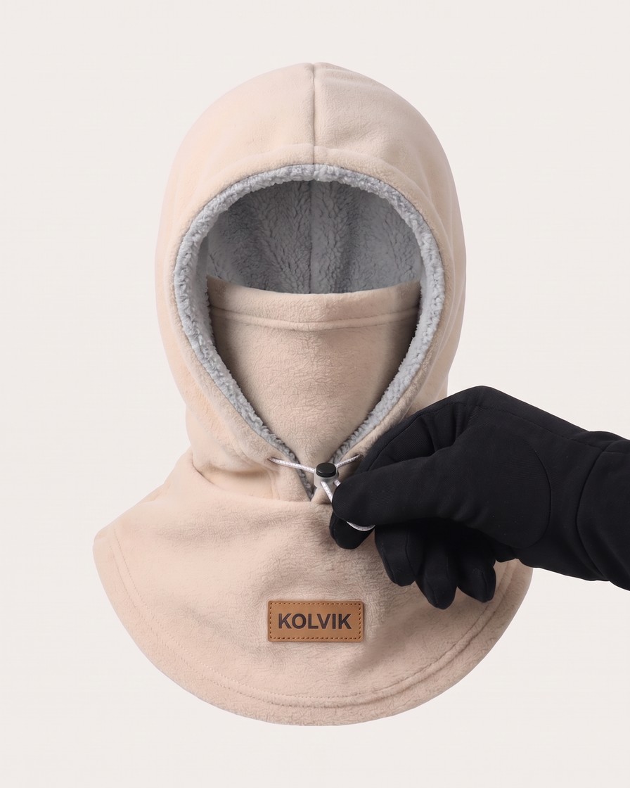 Snugging the hood with the drawcord