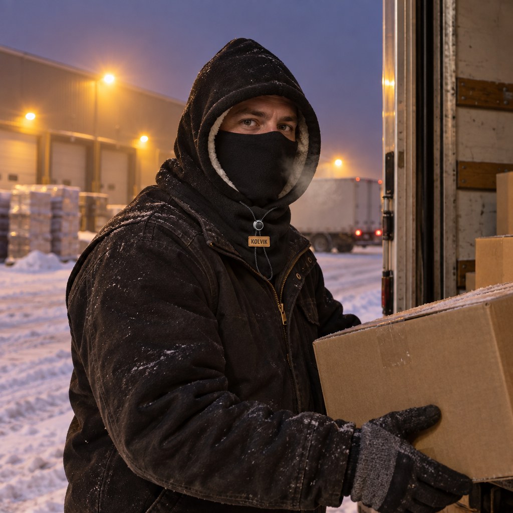 Driver loading a truck before sunrise