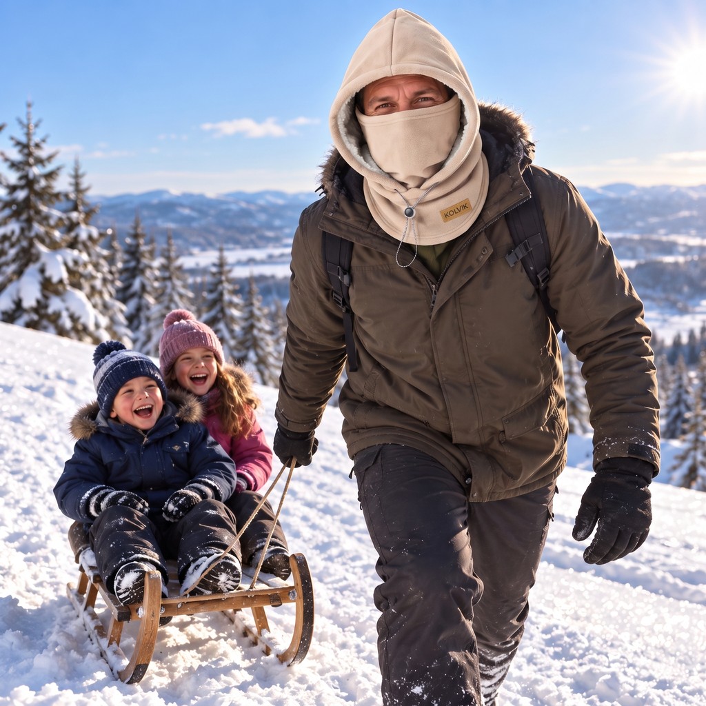 Father pulling a sled uphill