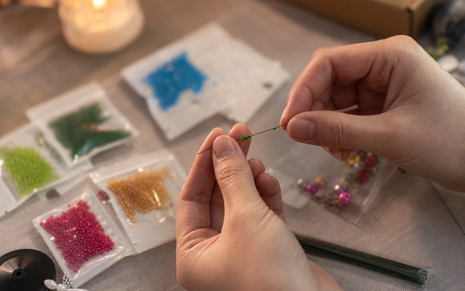 Threading beads onto a wire