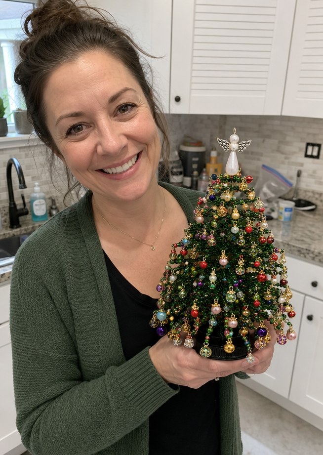 Customer with her finished MerryBeads tree