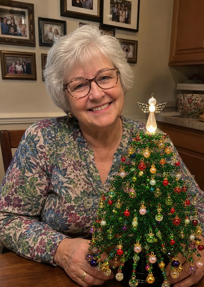 Customer with her finished MerryBeads tree