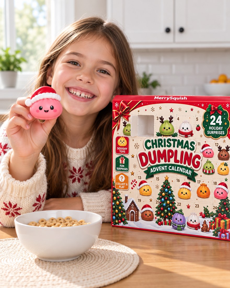 MerrySquish Dumpling Advent Calendar being enjoyed during the Christmas countdown