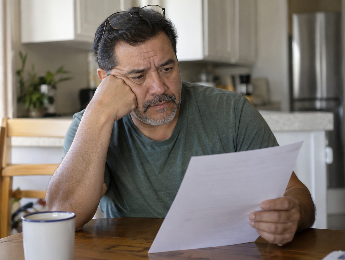 Hombre leyendo un papel sin poder concentrarse
