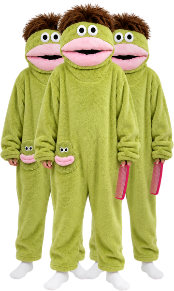 Three SnugBeast Monster Onesies with their combs