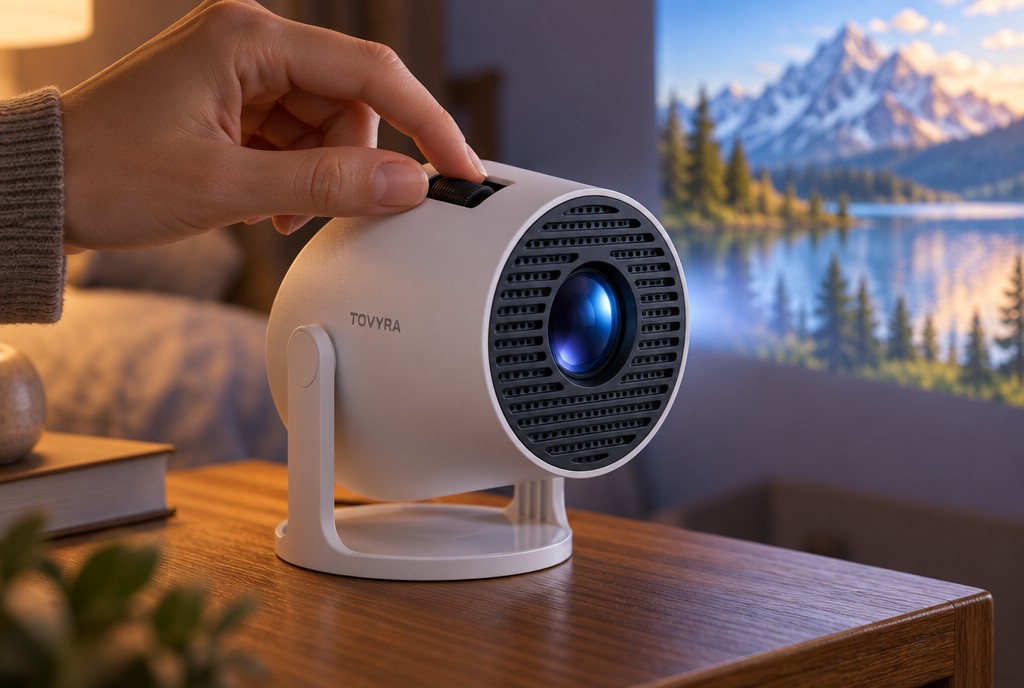 Turning the focus wheel on top of the projector